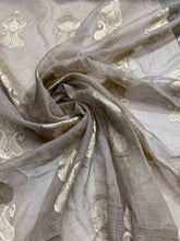 Silk organza jaquard fabric 45&quot; wide    Beautiful beige with matalic gold jaquard design sold by the yard best use for appreal & home decor