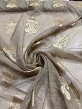 Silk organza jaquard fabric 45&quot; wide    Beautiful beige with matalic gold jaquard design sold by the yard best use for appreal & home decor