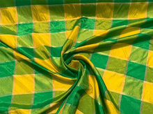 Viscose poly crepe matalic plaid fabric sold by thr yard  beautiful grren yellow gold color combination