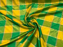 Viscose poly crepe matalic plaid fabric sold by thr yard  beautiful grren yellow gold color combination