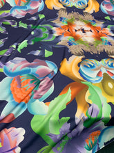 Satin Charmouse digital print 54â wide.  Beautiful colorful floral designer print.  Sold by the yard.
