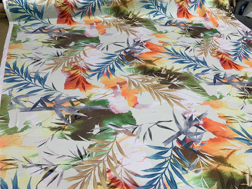 Satin Charmouse digital print 54â wide.  Beautiful multi color floral design best used for apparel.  Sold by the yard