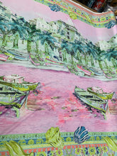 Designer digital printed Charmouse fabric 54â wide.  Beautiful pink greenish landscape design sold by the yard. Best use for apparel