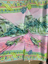 Designer digital printed Charmouse fabric 54â wide.  Beautiful pink greenish landscape design sold by the yard. Best use for apparel