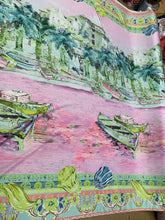 Designer digital printed Charmouse fabric 54â wide.  Beautiful pink greenish landscape design sold by the yard. Best use for apparel