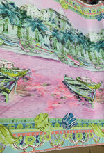 Designer digital printed Charmouse fabric 54â wide.  Beautiful pink greenish landscape design sold by the yard. Best use for apparel