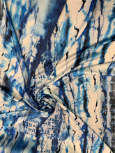 Designer digital printed Charmouse fabric 54â wide.  Beautiful ivory base with blues printed fabric sold by the yard.  Best use for apparel