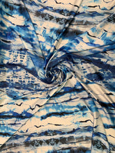 Designer digital printed Charmouse fabric 54â wide.  Beautiful ivory base with blues printed fabric sold by the yard.  Best use for apparel