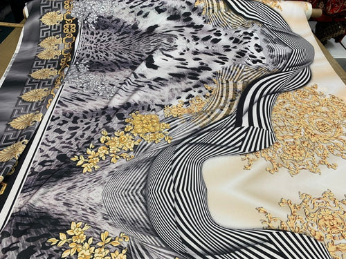 Satin Charmouse digital print 54â wide. Beautiful soft silky Charmouse designer print. Sold by the yard.