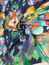 Satin Charmouse digital print 54â wide.  Beautiful colorful floral designer print.  Sold by the yard.