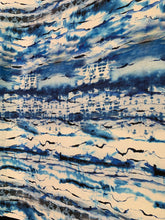 Designer digital printed Charmouse fabric 54â wide.  Beautiful ivory base with blues printed fabric sold by the yard.  Best use for apparel