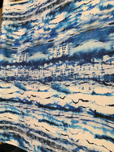 Designer digital printed Charmouse fabric 54â wide.  Beautiful ivory base with blues printed fabric sold by the yard.  Best use for apparel