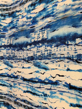 Designer digital printed Charmouse fabric 54â wide.  Beautiful ivory base with blues printed fabric sold by the yard.  Best use for apparel