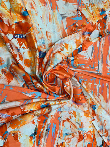 Designer digital printed Charmouse fabric 54â wide. Beautiful coral ivory shades printed fabric sold by the yard. Best use for apparel