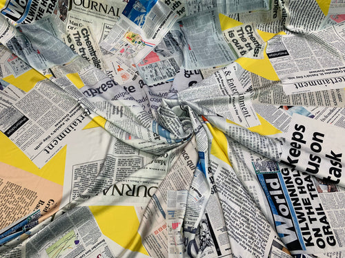 Designer digital printed Charmouse fabric 54â wide.  Beautiful newspaper print fabric sold by the yard.  Best use for fashion & apparel